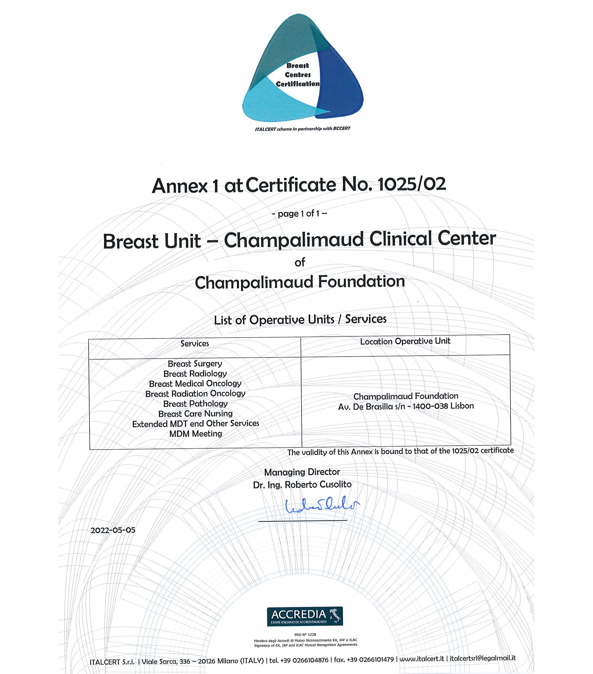 Anex 1 - Breast Unit Certificate